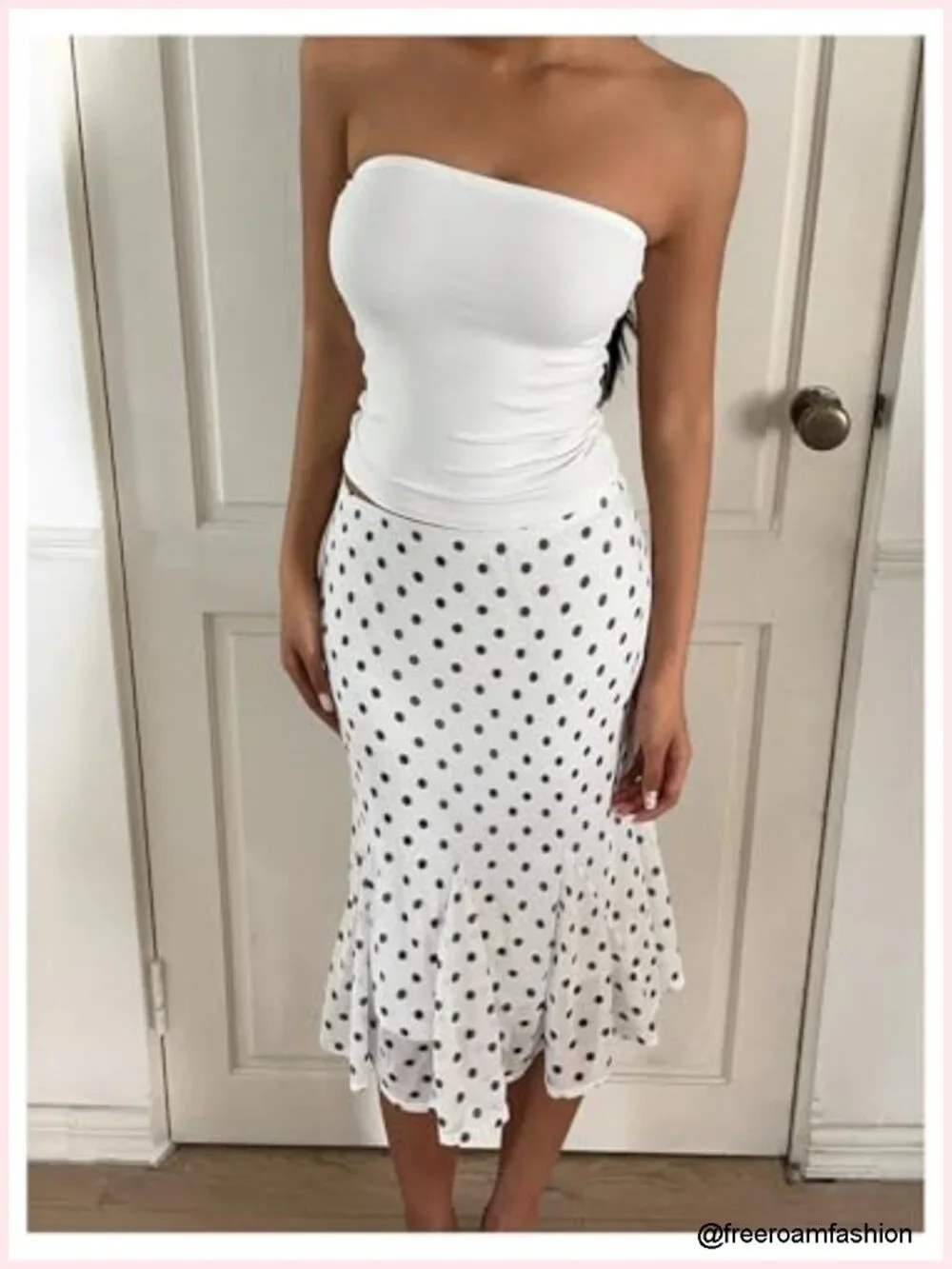 Polka Dots High Waist Bodycon Pencil Skirt Fishtail Hem Below Knee
